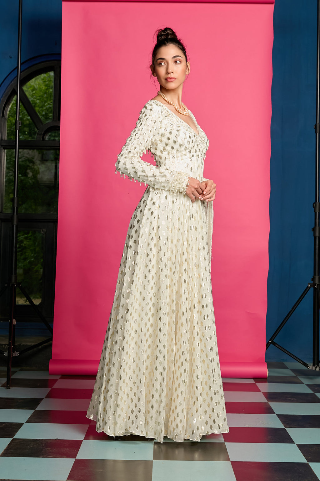 Ivory Shimmer Anarkali Set