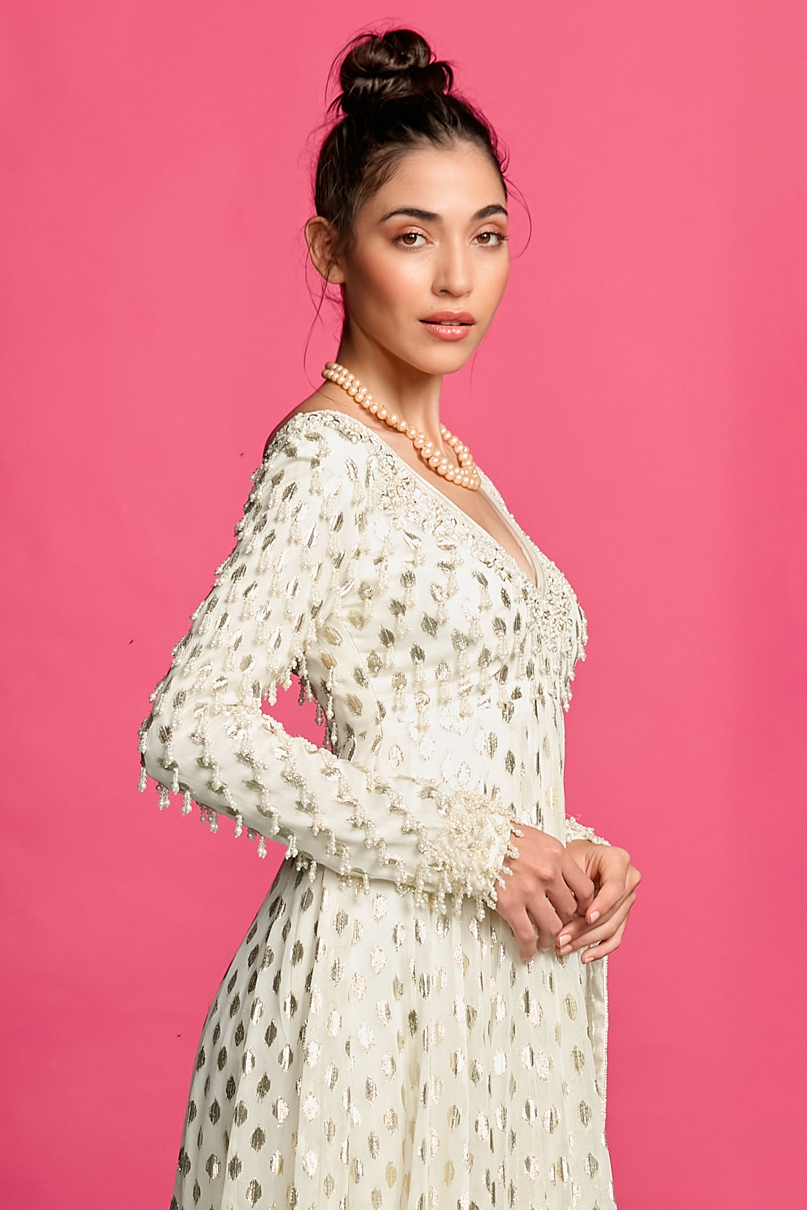 Ivory Shimmer Anarkali Set