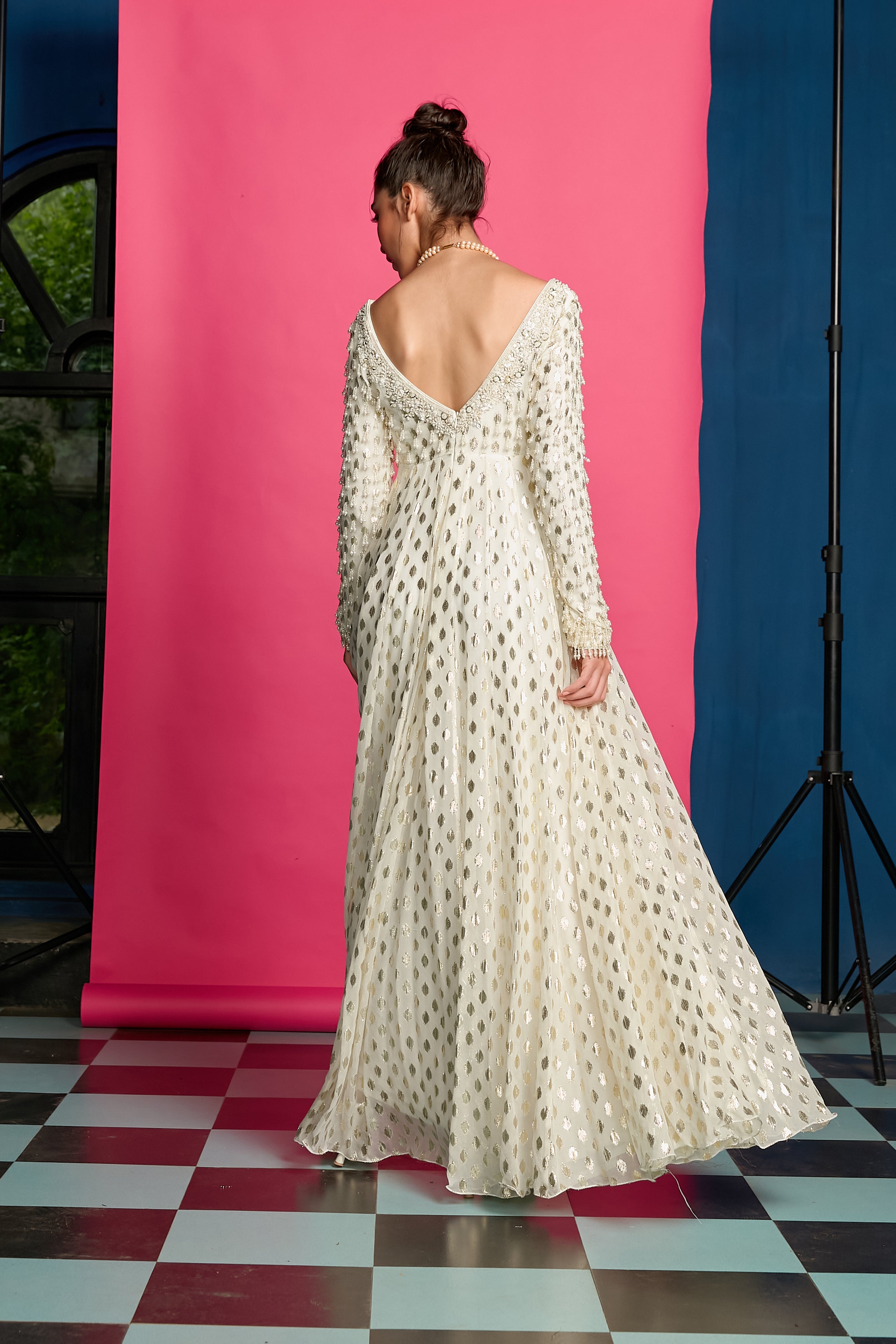 Ivory Shimmer Anarkali Set