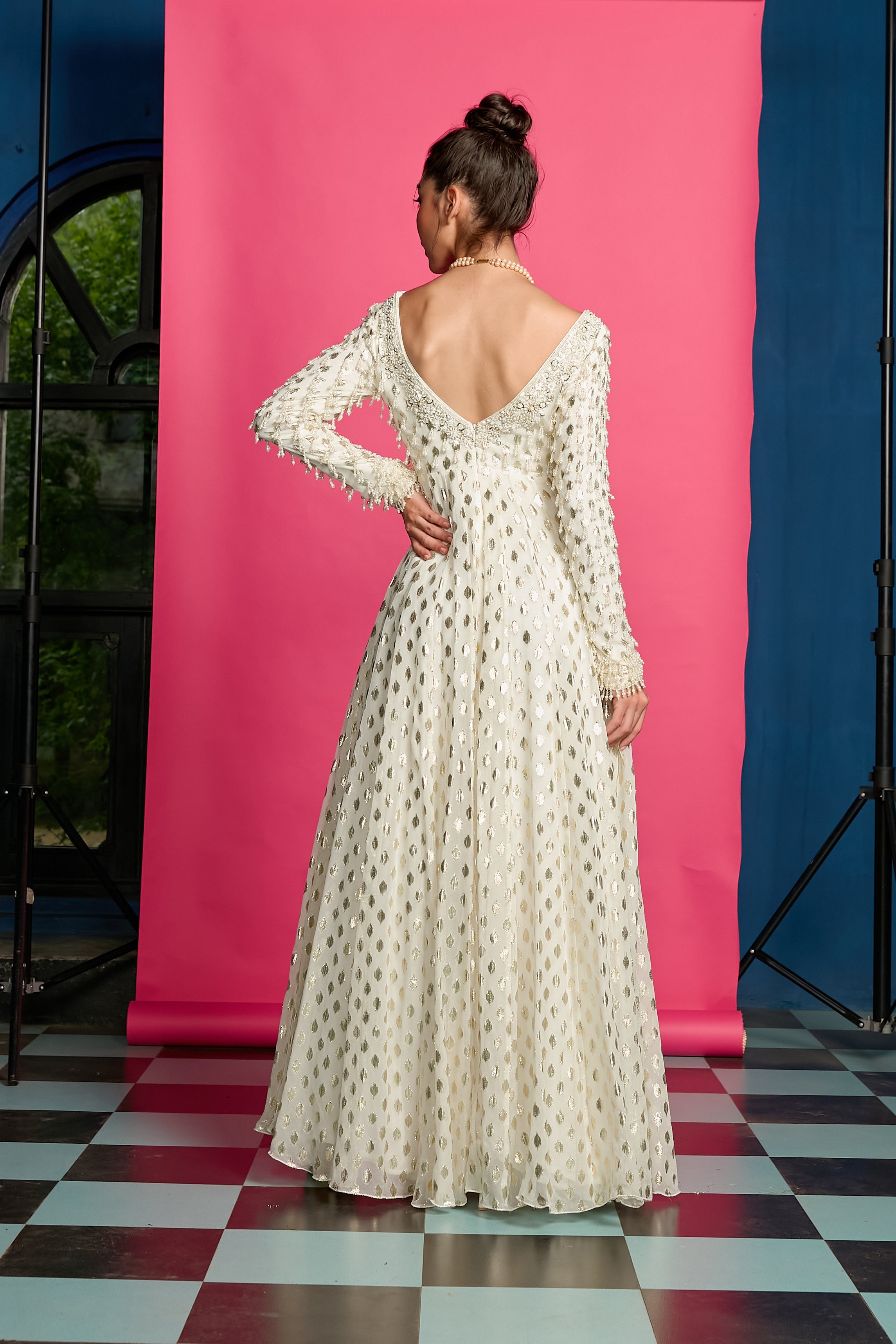 Ivory Shimmer Anarkali Set