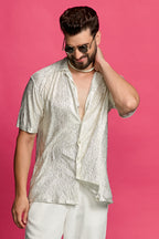 Shimmerveil Ivory And Gold Crinkle Shirt