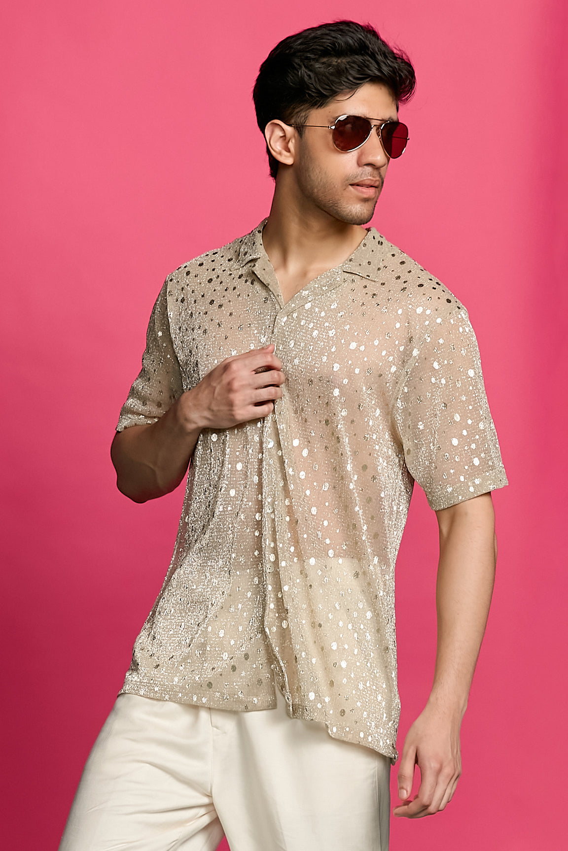 SHIMMERVEIL GOLD POLKA DOTTED SHIRT