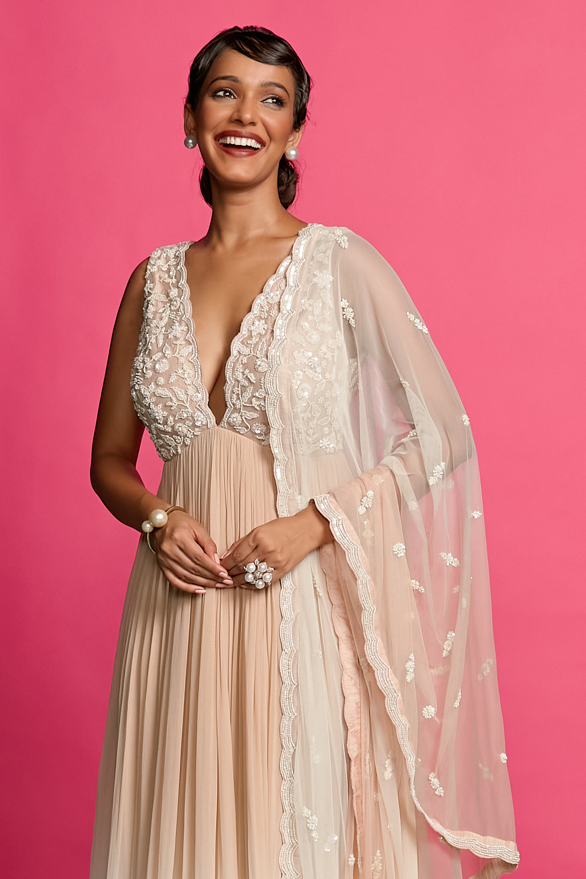 Ivory and Nude Ombre Dyed Anarkali