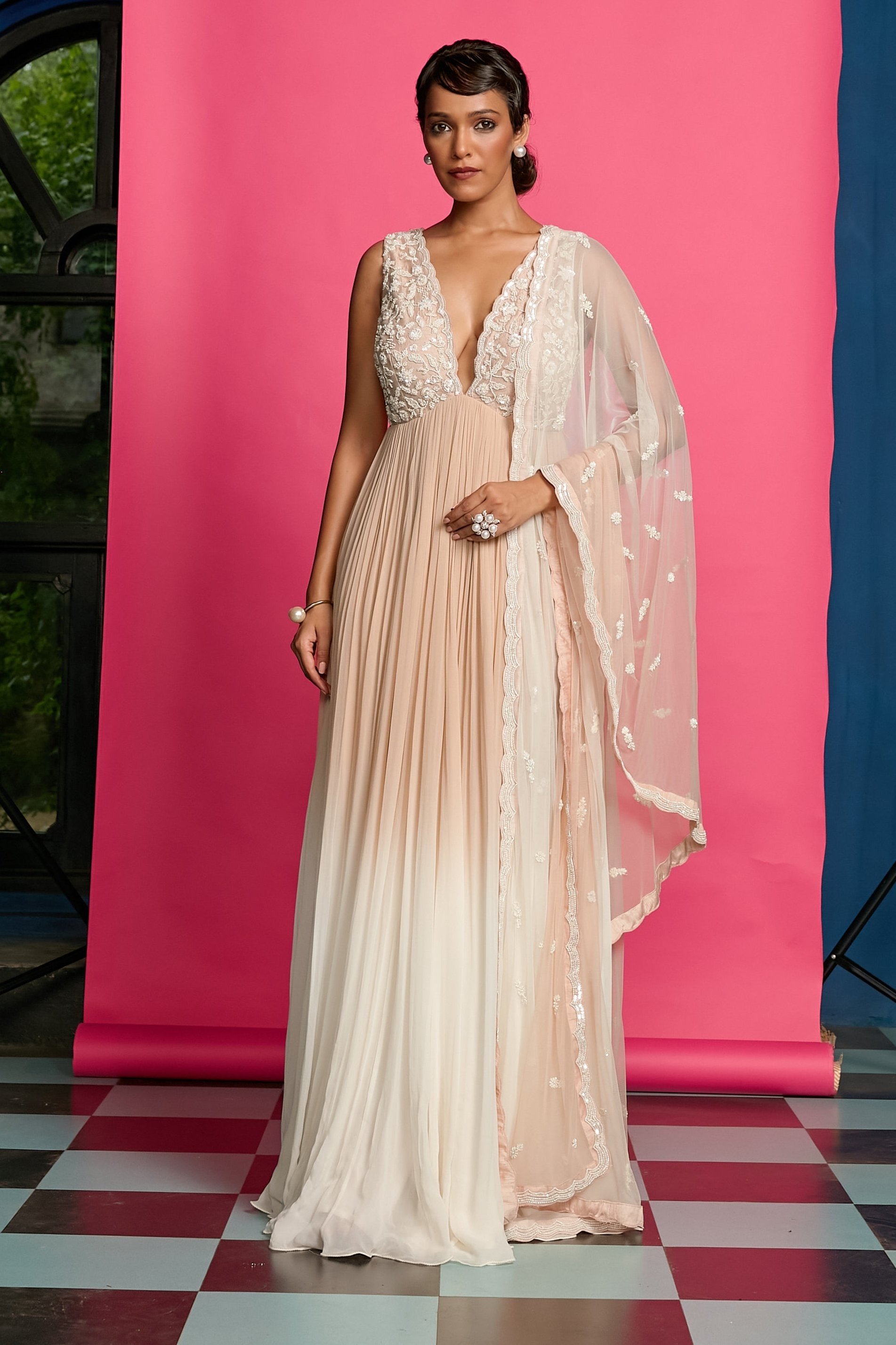 Ivory and Nude Ombre Dyed Anarkali