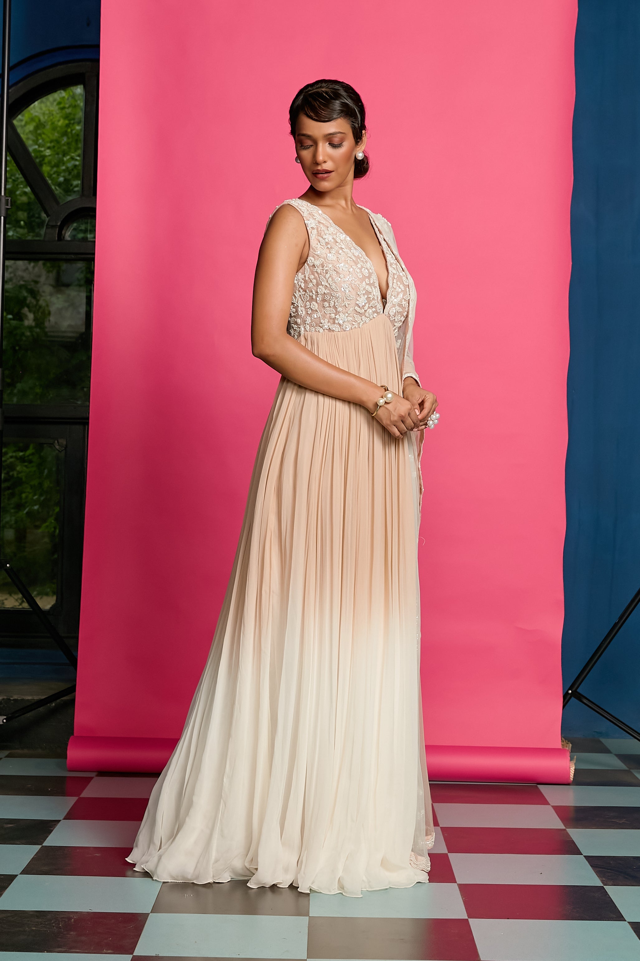Ivory and Nude Ombre Dyed Anarkali