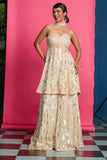 Gold Peplum Sharara Set
