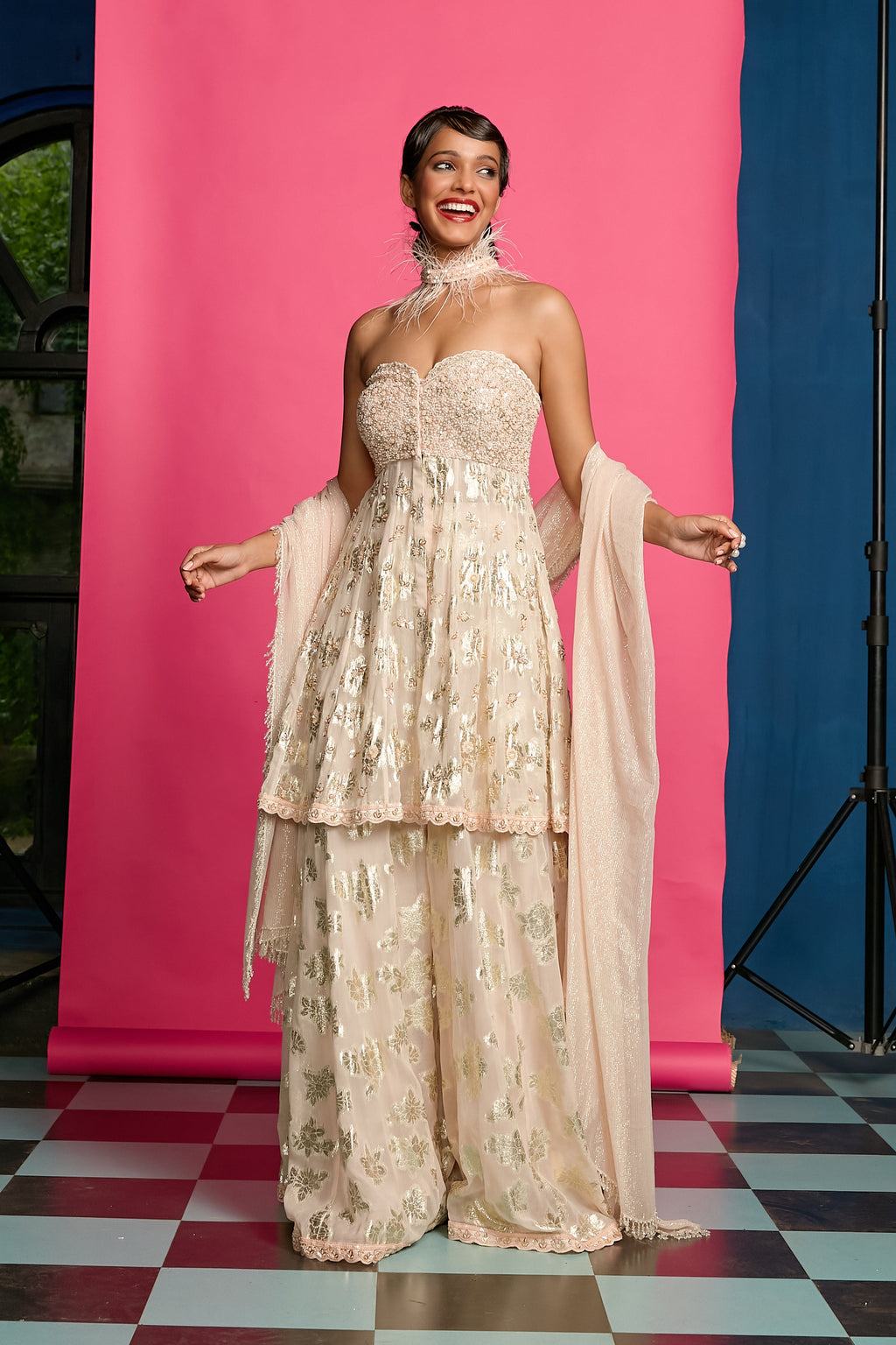 Gold Peplum Sharara Set