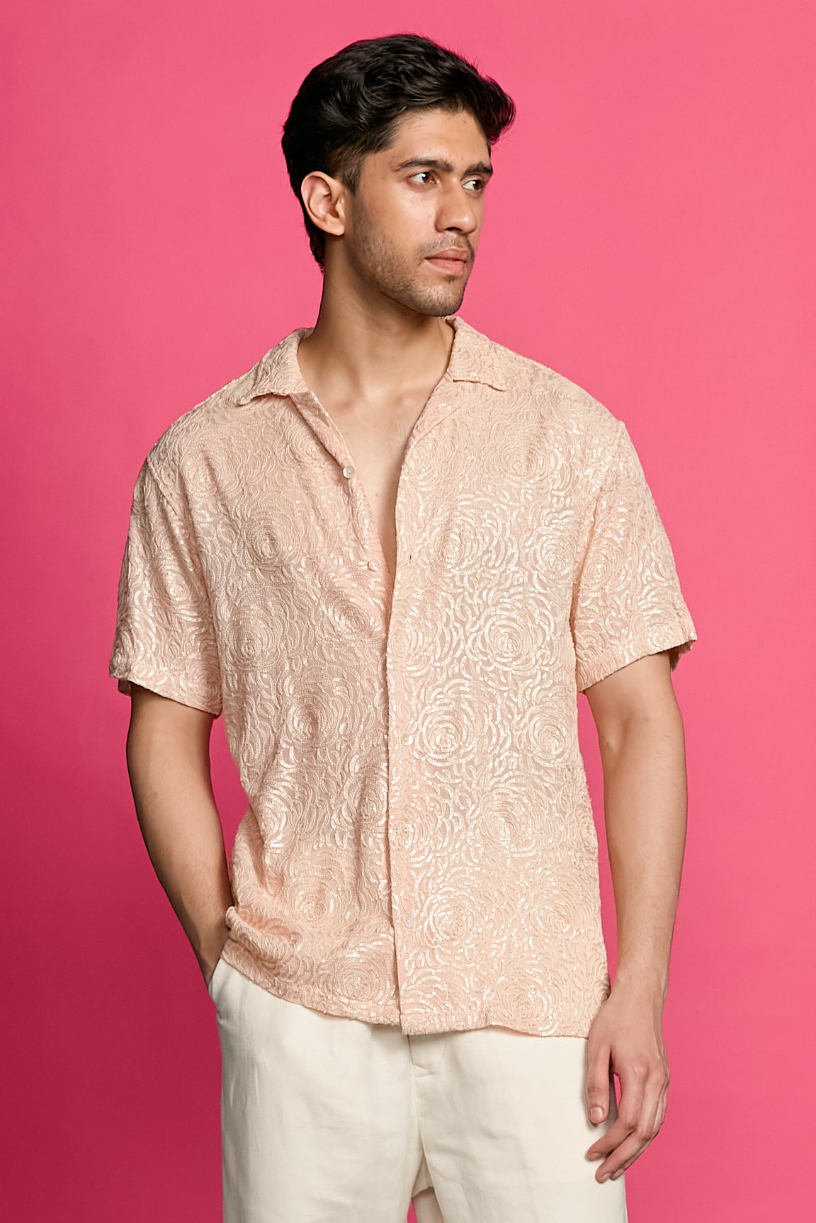 SHIMMERVEIL ROSE PATTERN  PEACH SHIRT