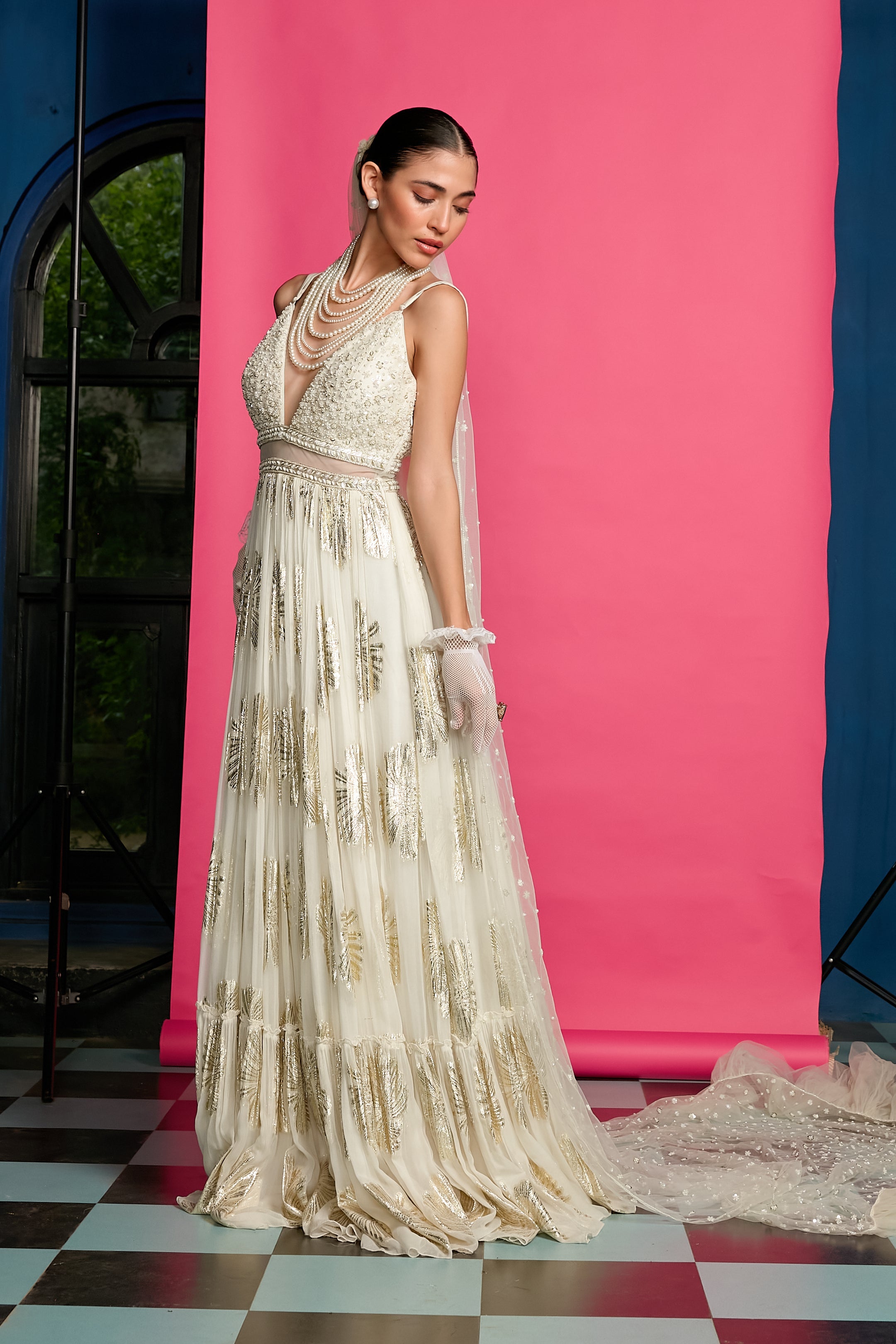 Ivory Embroidered Anarkali Gown