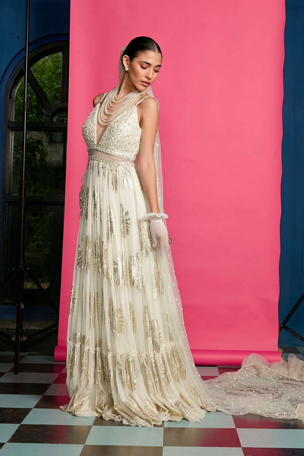 Ivory Embroidered Anarkali Gown