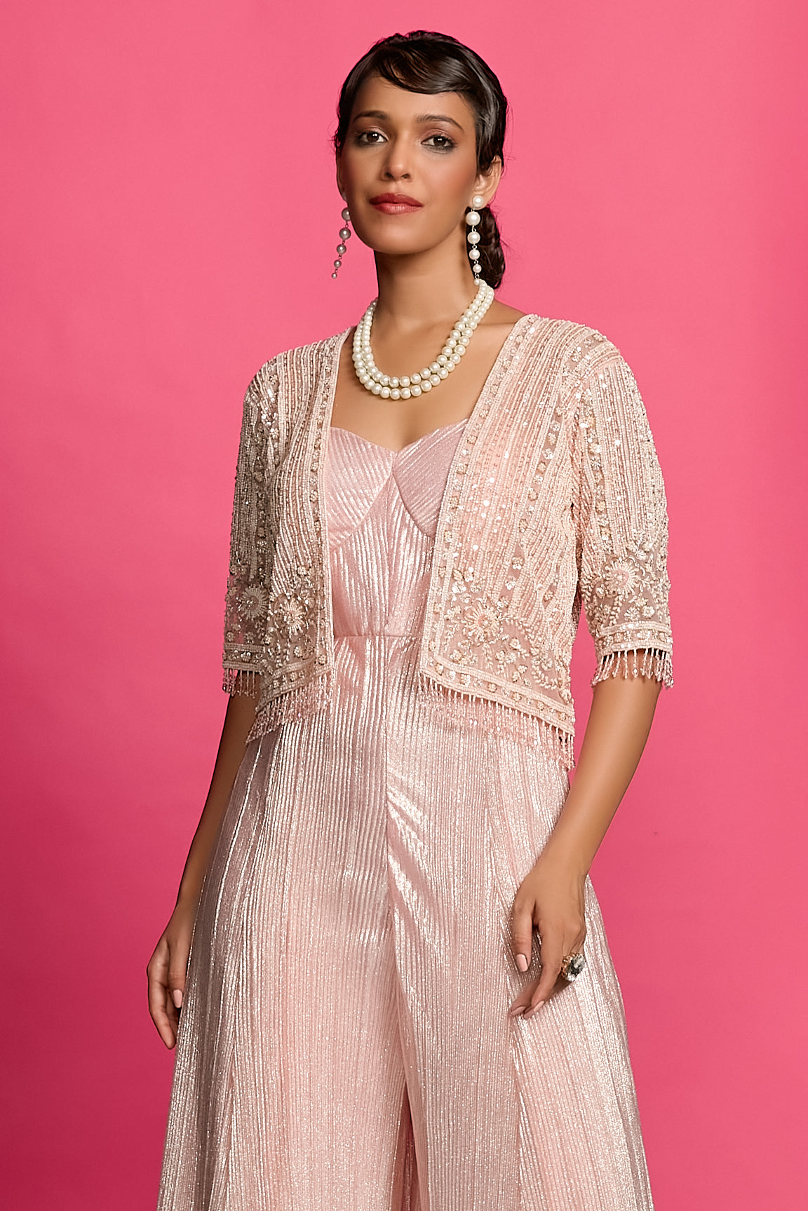 Peach Shimmer Crinkle Jumpsuit
