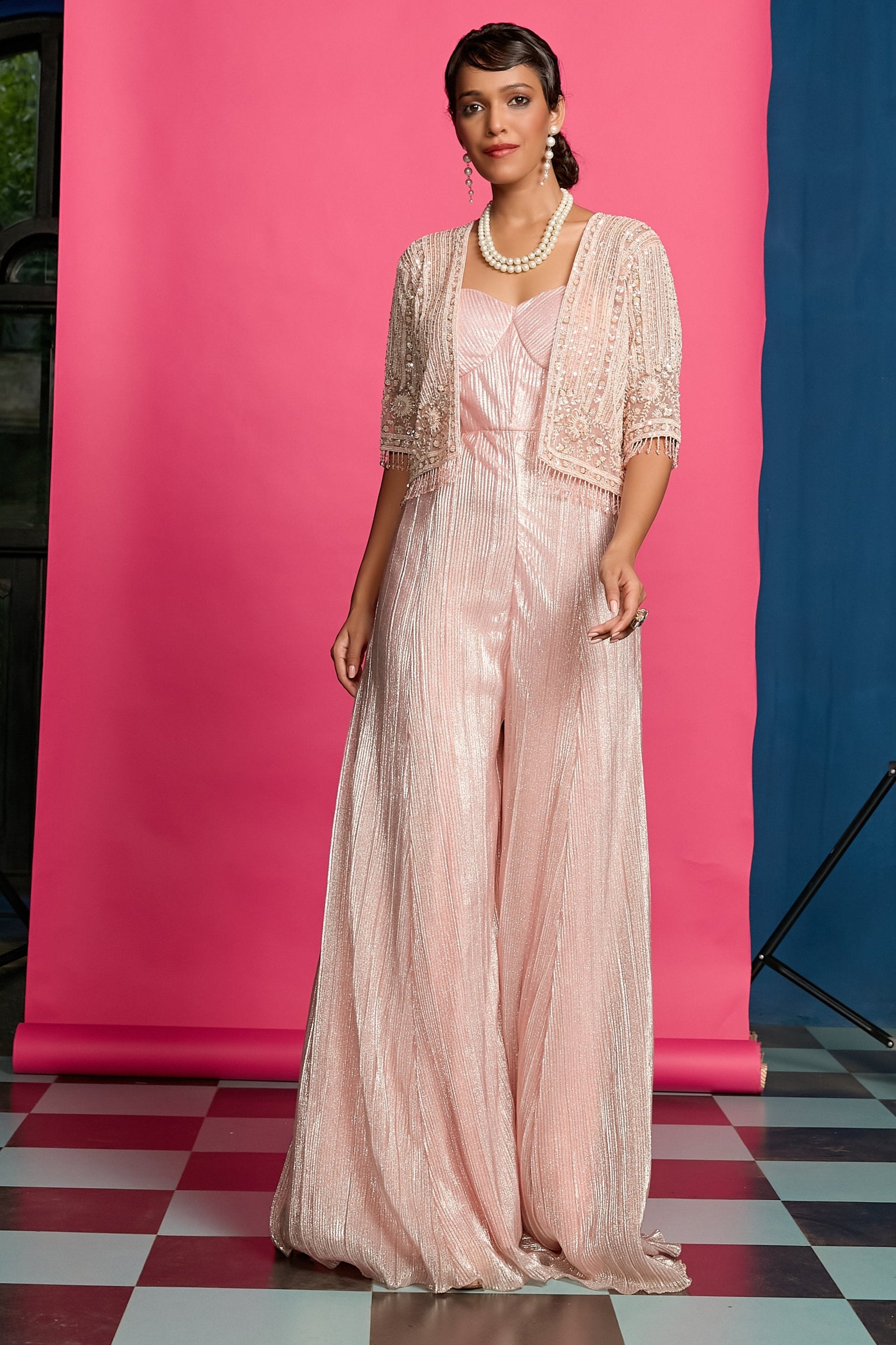Peach Shimmer Crinkle Jumpsuit