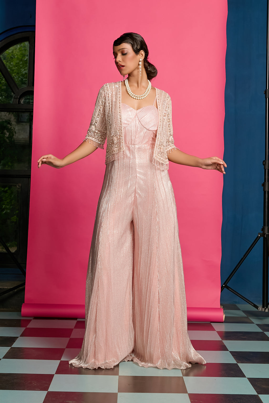 Peach Shimmer Crinkle Jumpsuit