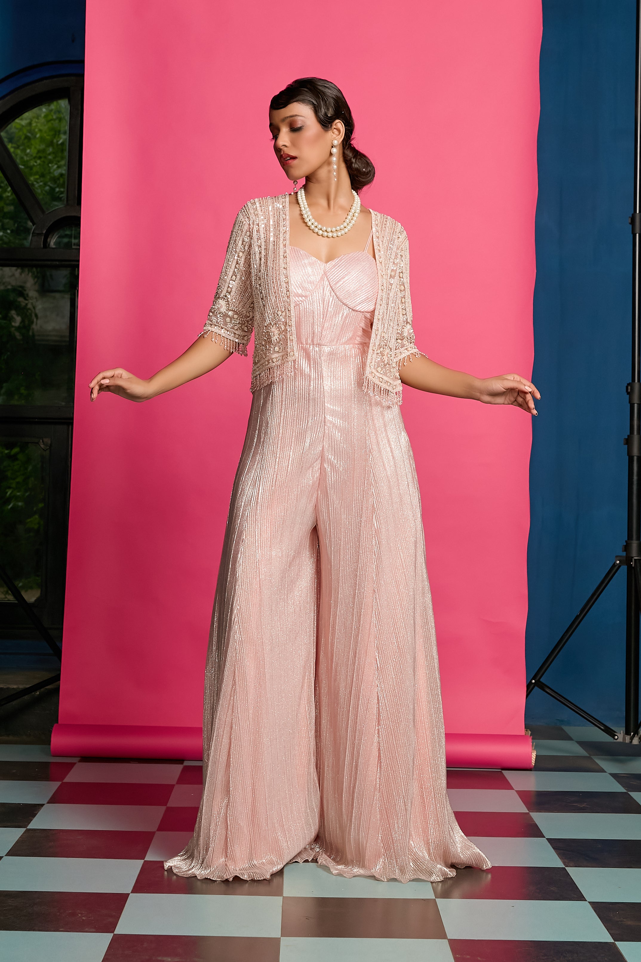 Peach Shimmer Crinkle Jumpsuit