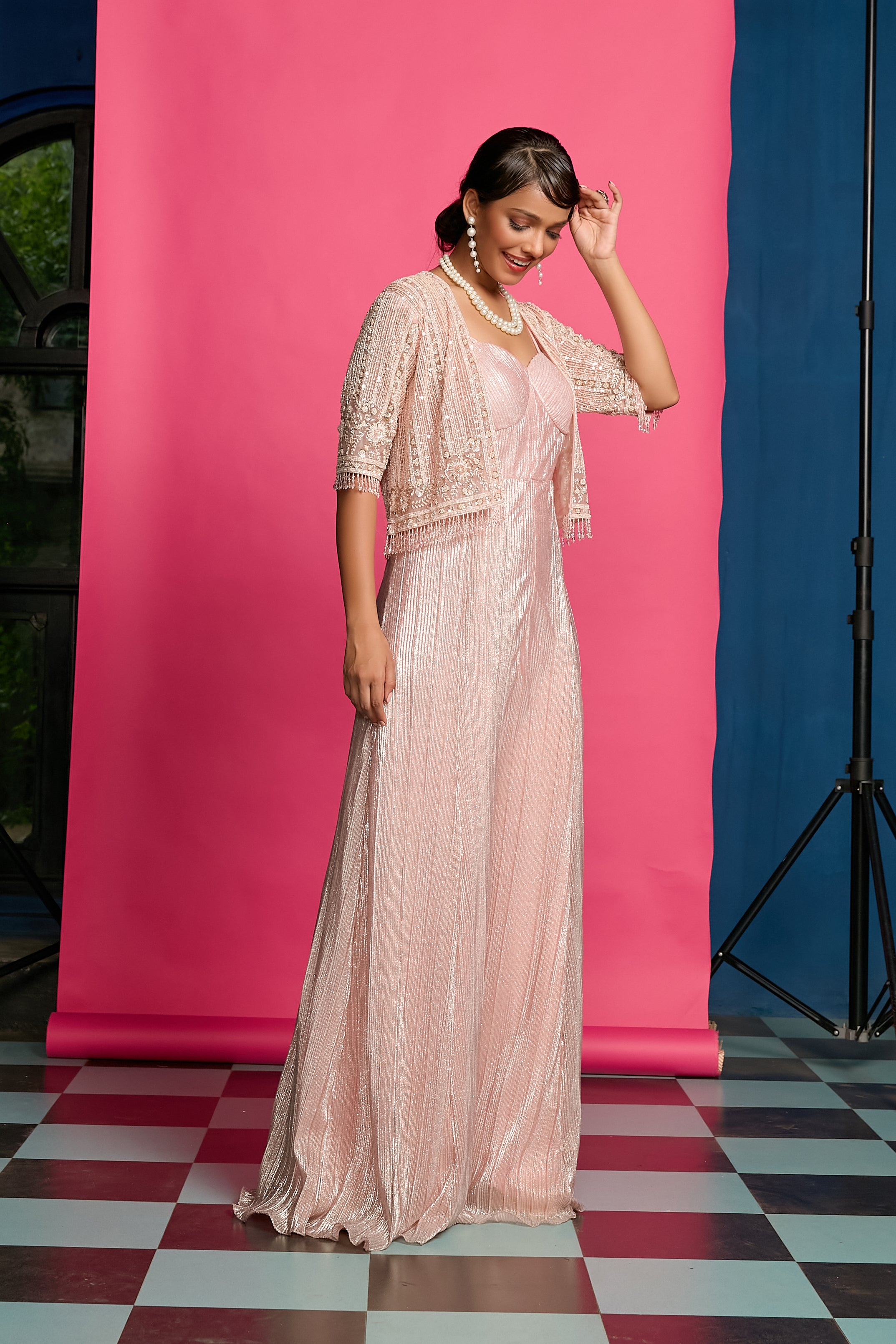 Peach Shimmer Crinkle Jumpsuit