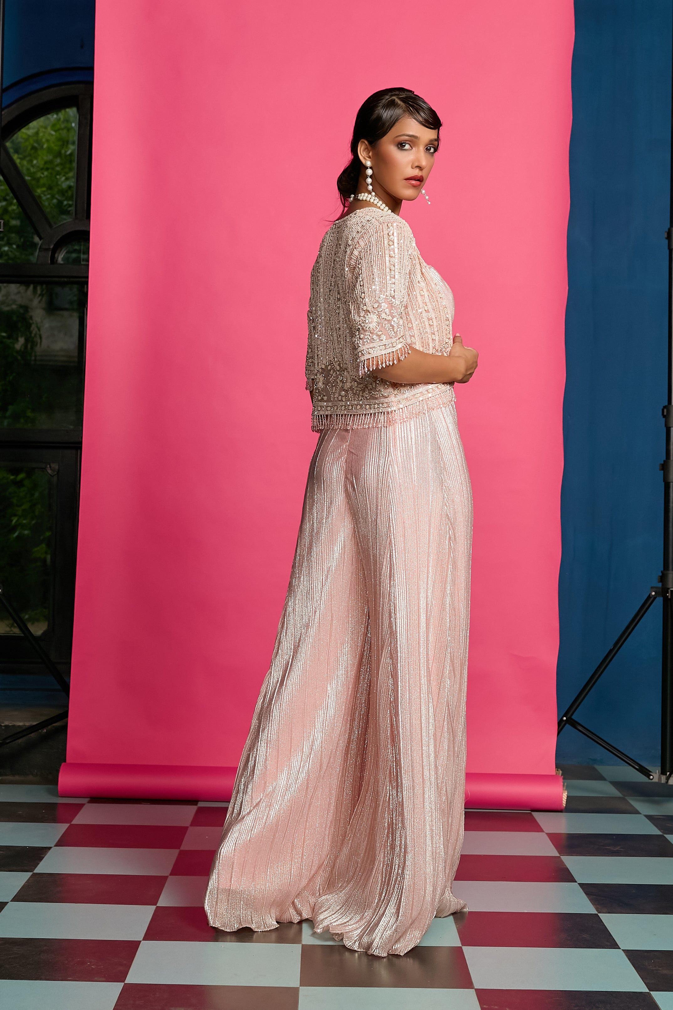 Peach Shimmer Crinkle Jumpsuit