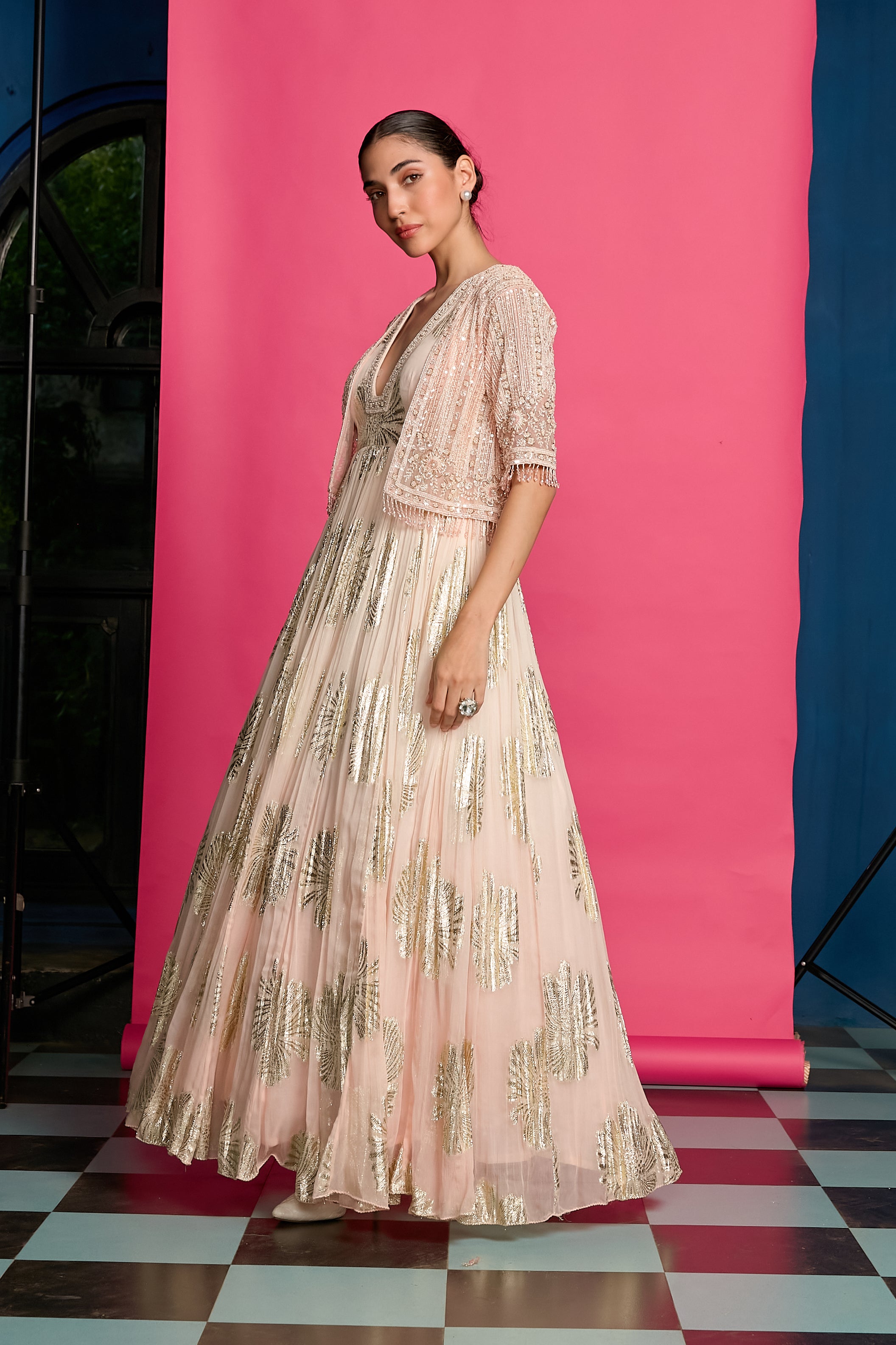 Peach Shimmer Gown Set