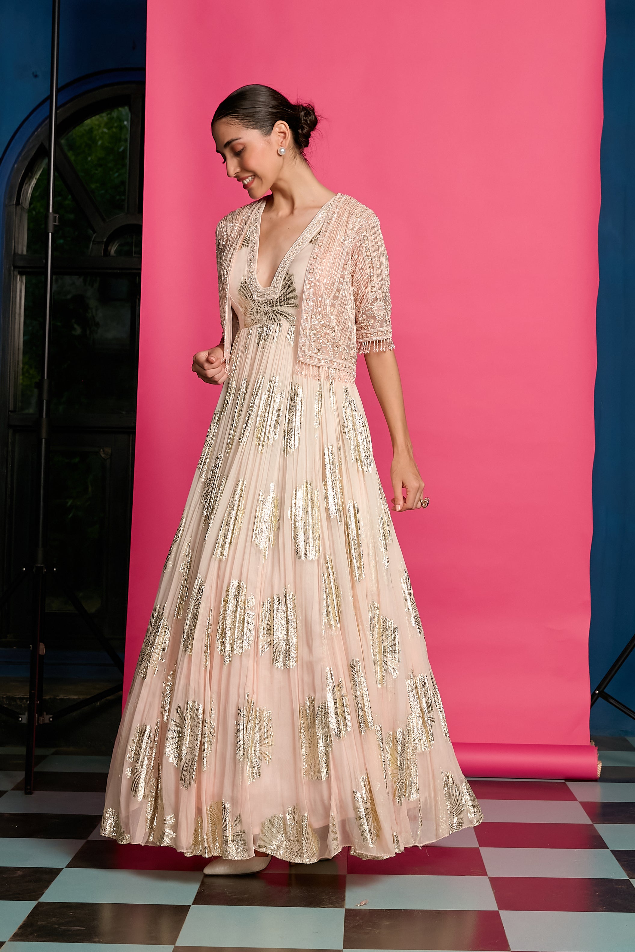 Peach Shimmer Gown Set