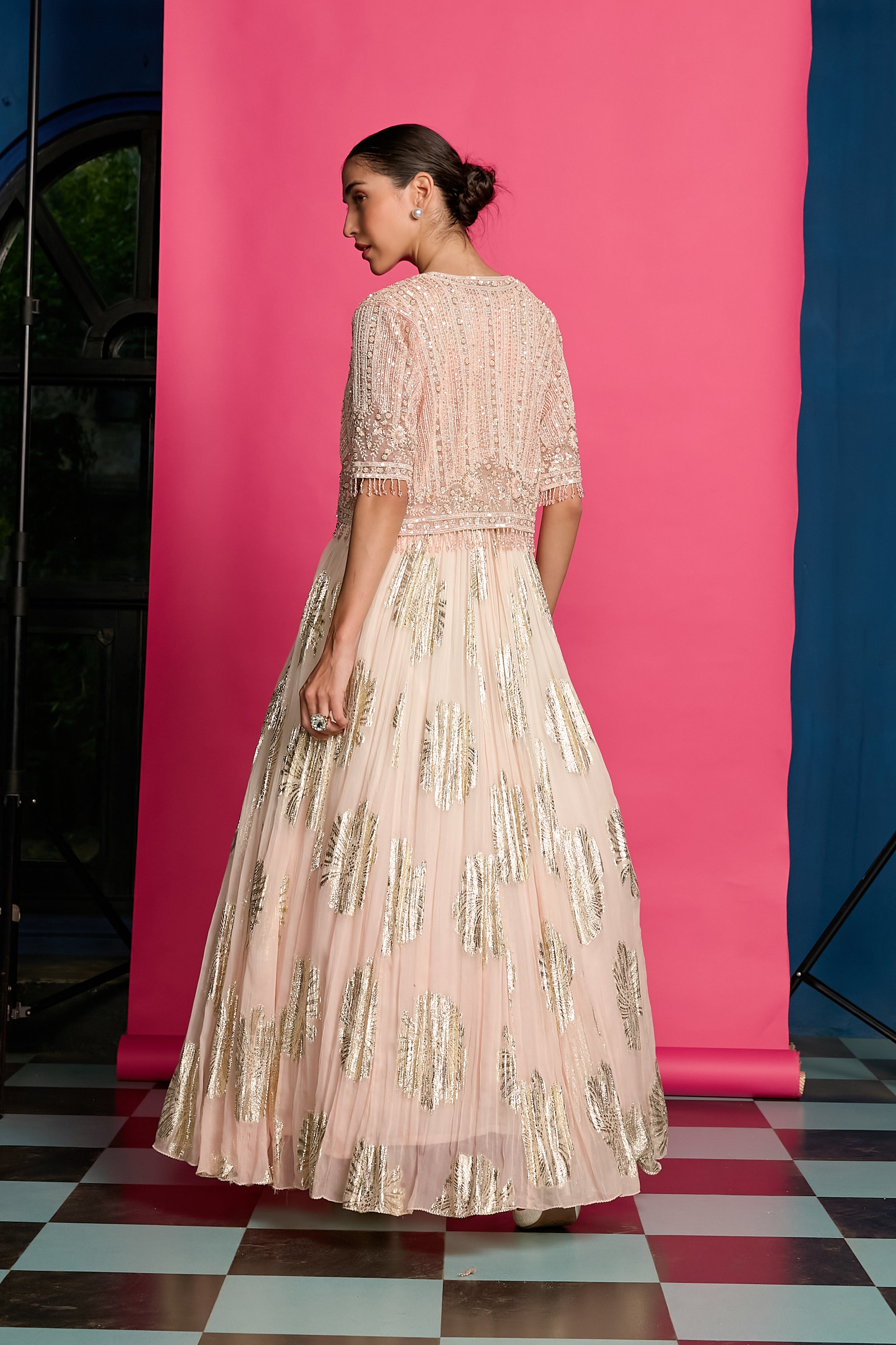 Peach Shimmer Gown Set