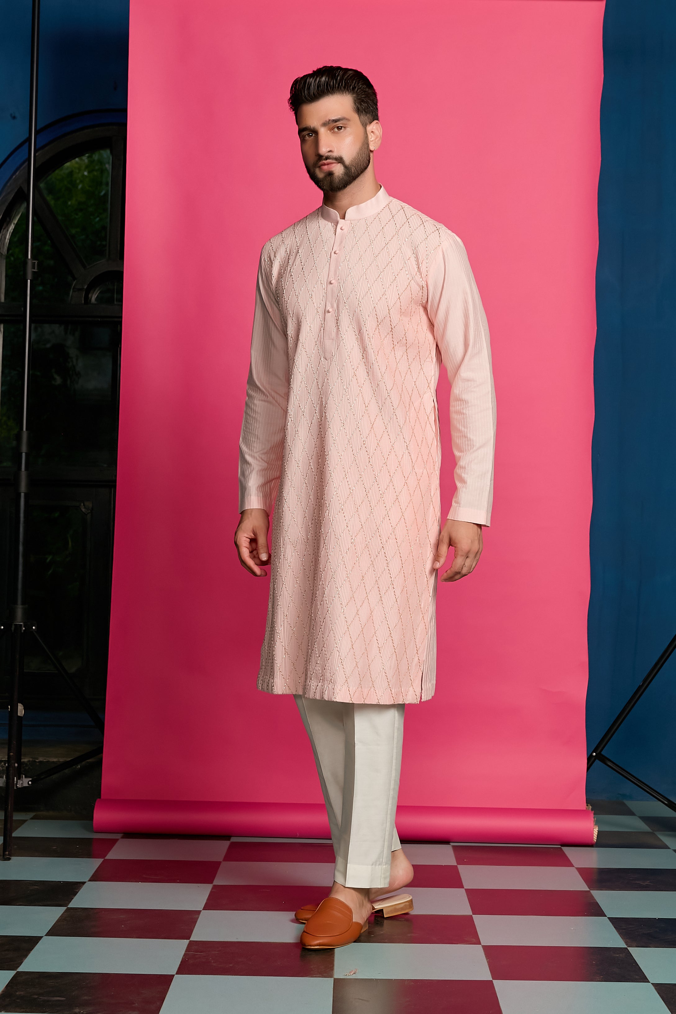 BABY PINK LONG KURTA SET