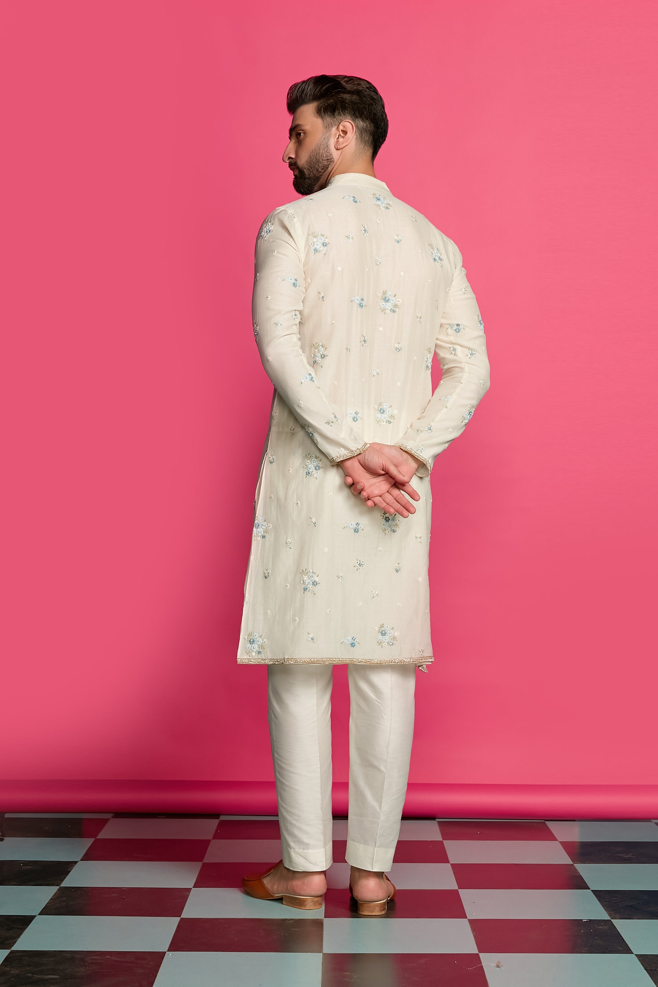 FROSTED PETALS- FLORAL IVORY EMBROIDERED KURTA SET