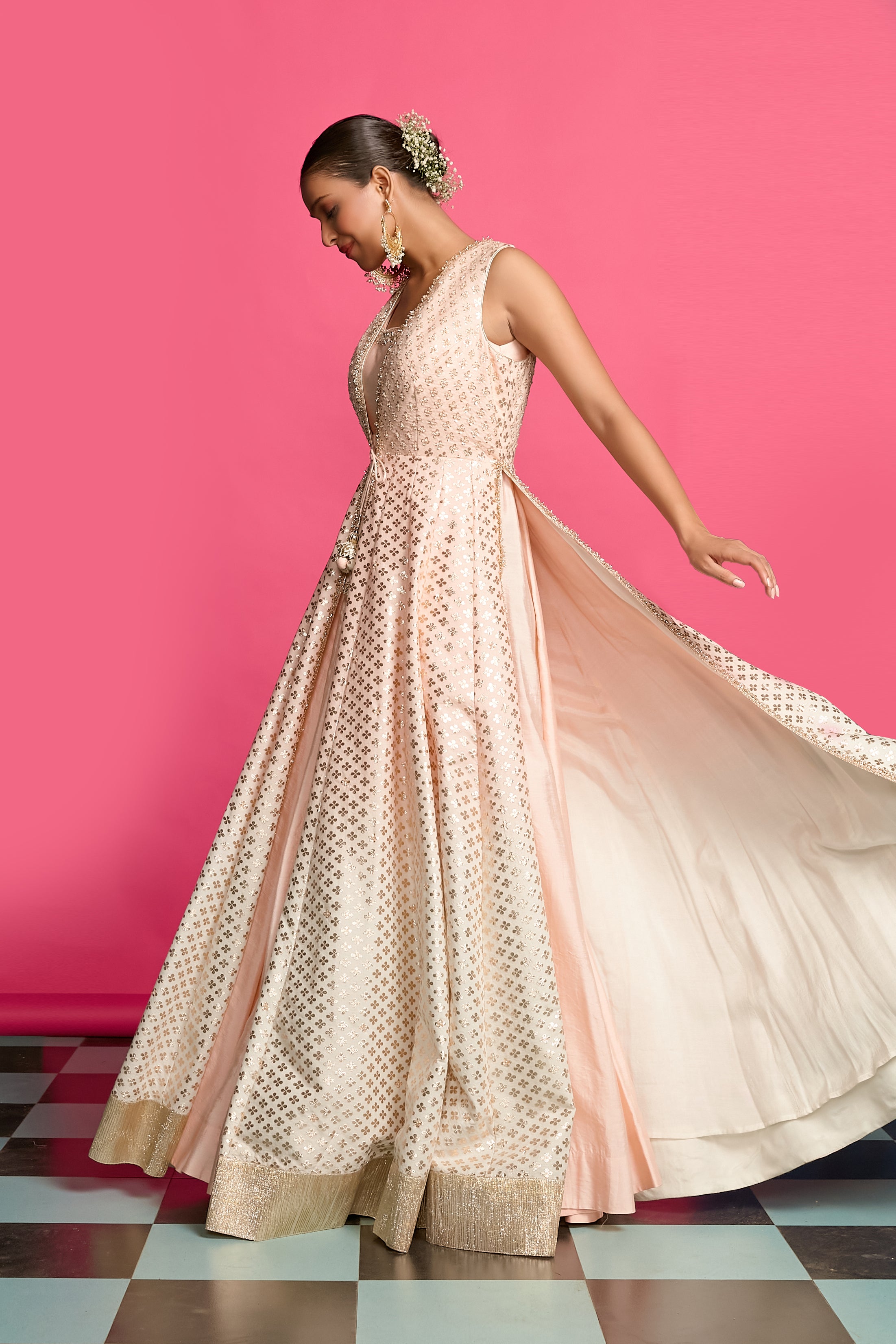 Blush Ombre Layered Anarkali Set
