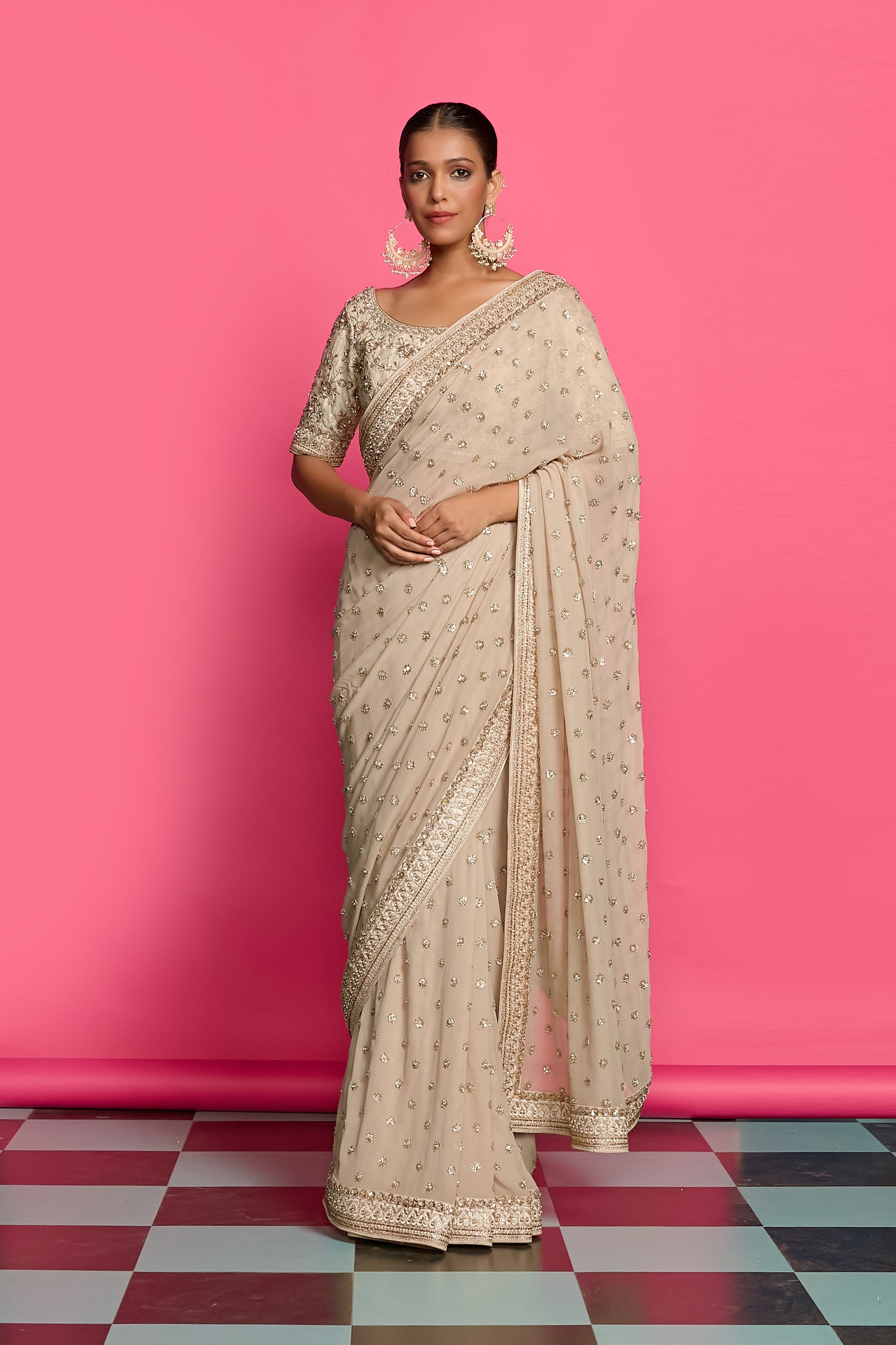 GOLDEN SPLENDOR DABKA SAREE SET