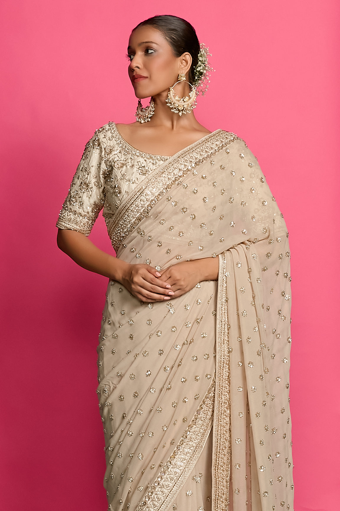 GOLDEN SPLENDOR DABKA SAREE SET