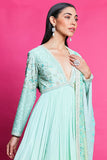 SKY BLUE AND MINT GREEN OMBRE DYED CREPE ANARKALI