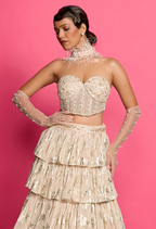 Gold Shimmer Tiered Lehenga Set
