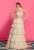 Gold Shimmer Tiered Lehenga Set