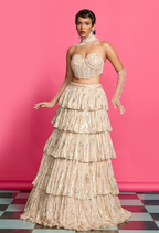 Gold Shimmer Tiered Lehenga Set