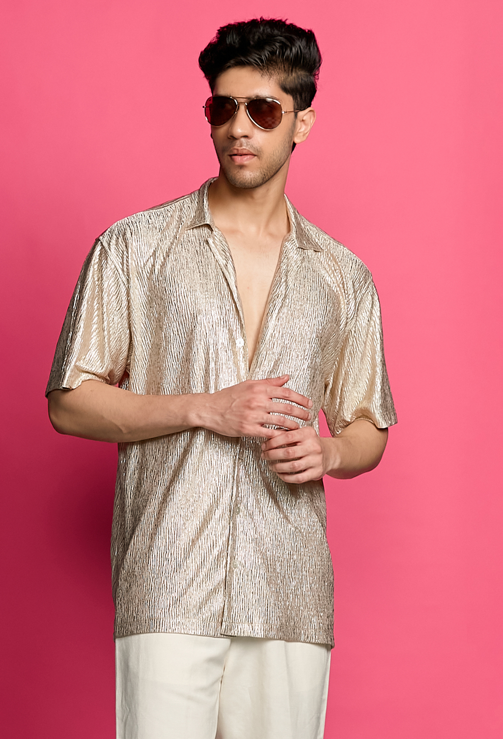 Shimmerveil Gold Crinkle Shirt