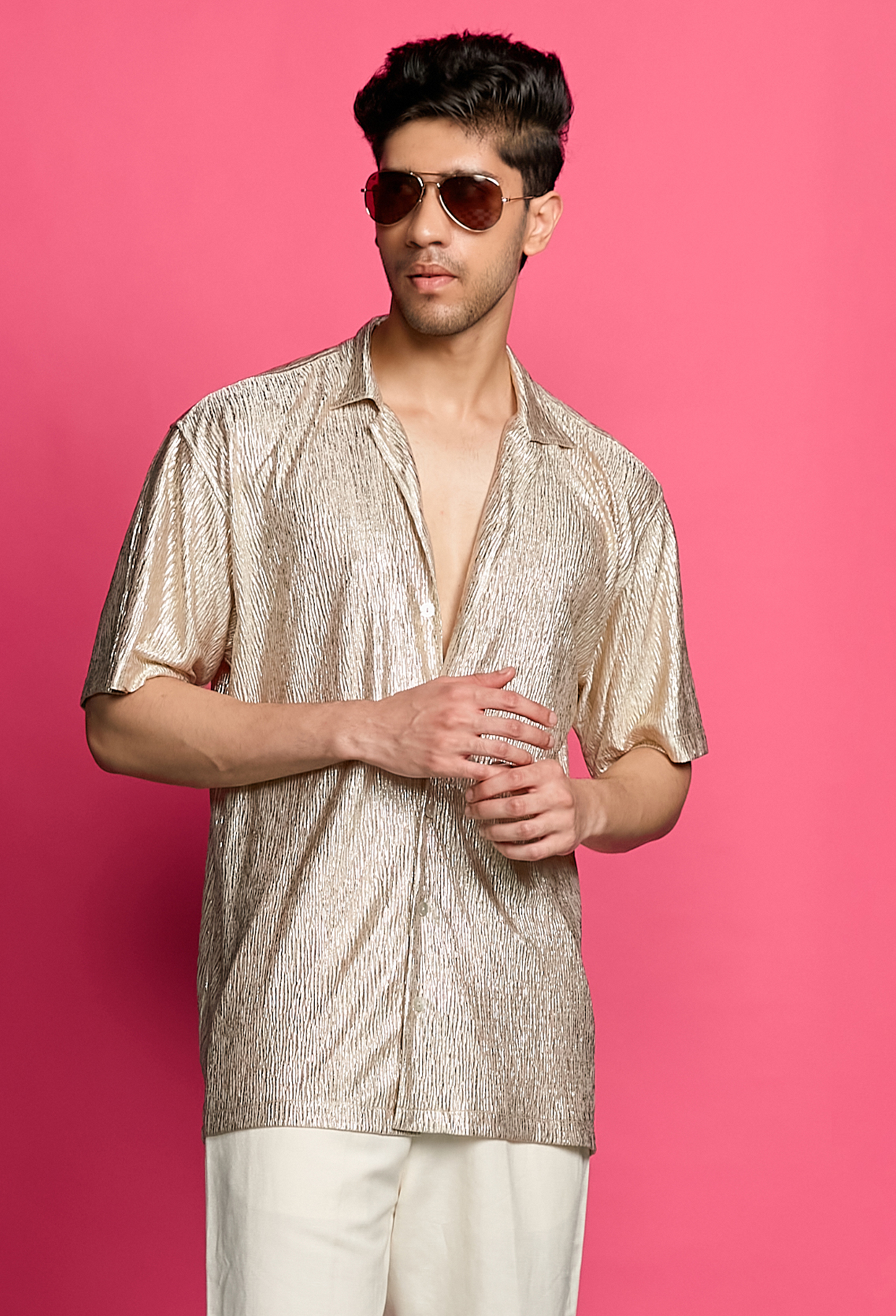 Shimmerveil Gold Crinkle Shirt