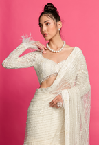 Ivory Hand Embroidered Draped Saree