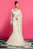 IVORY HAND EMBROIDERED DRAPED SAREE