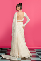 Ivory Hand Embroidered Draped Saree