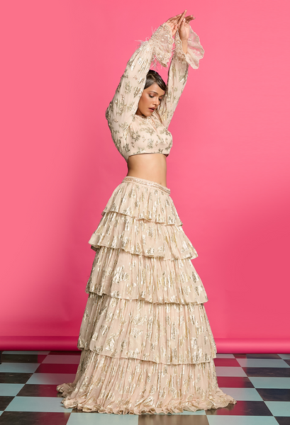 GOLD SHIMMER 5 TIERED LEHENGA SET