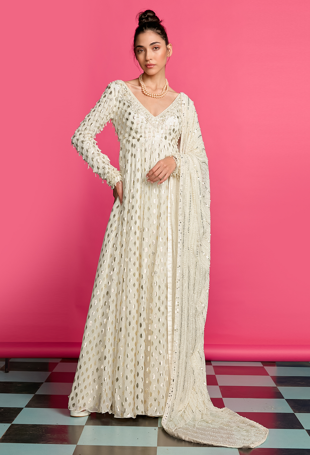 Ivory Shimmer Anarkali Set