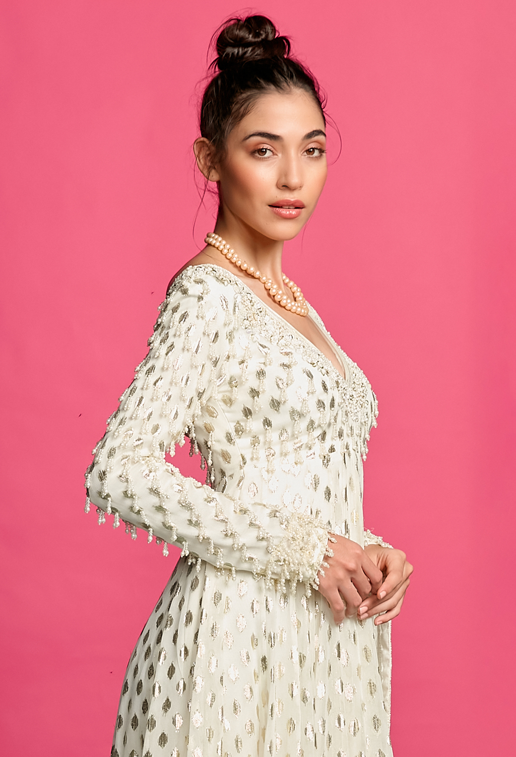 Ivory Shimmer Anarkali Set