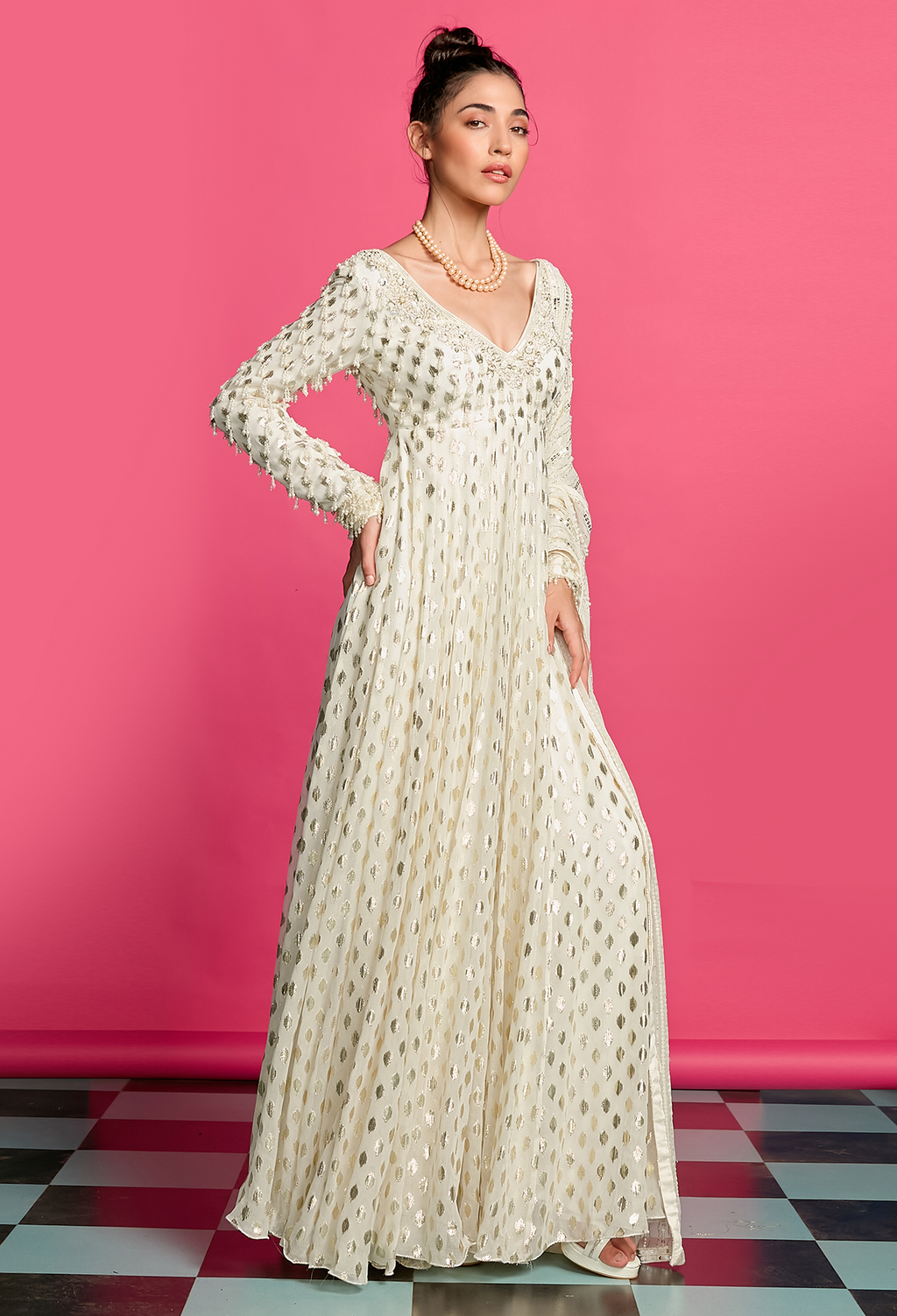 Ivory Shimmer Anarkali Set