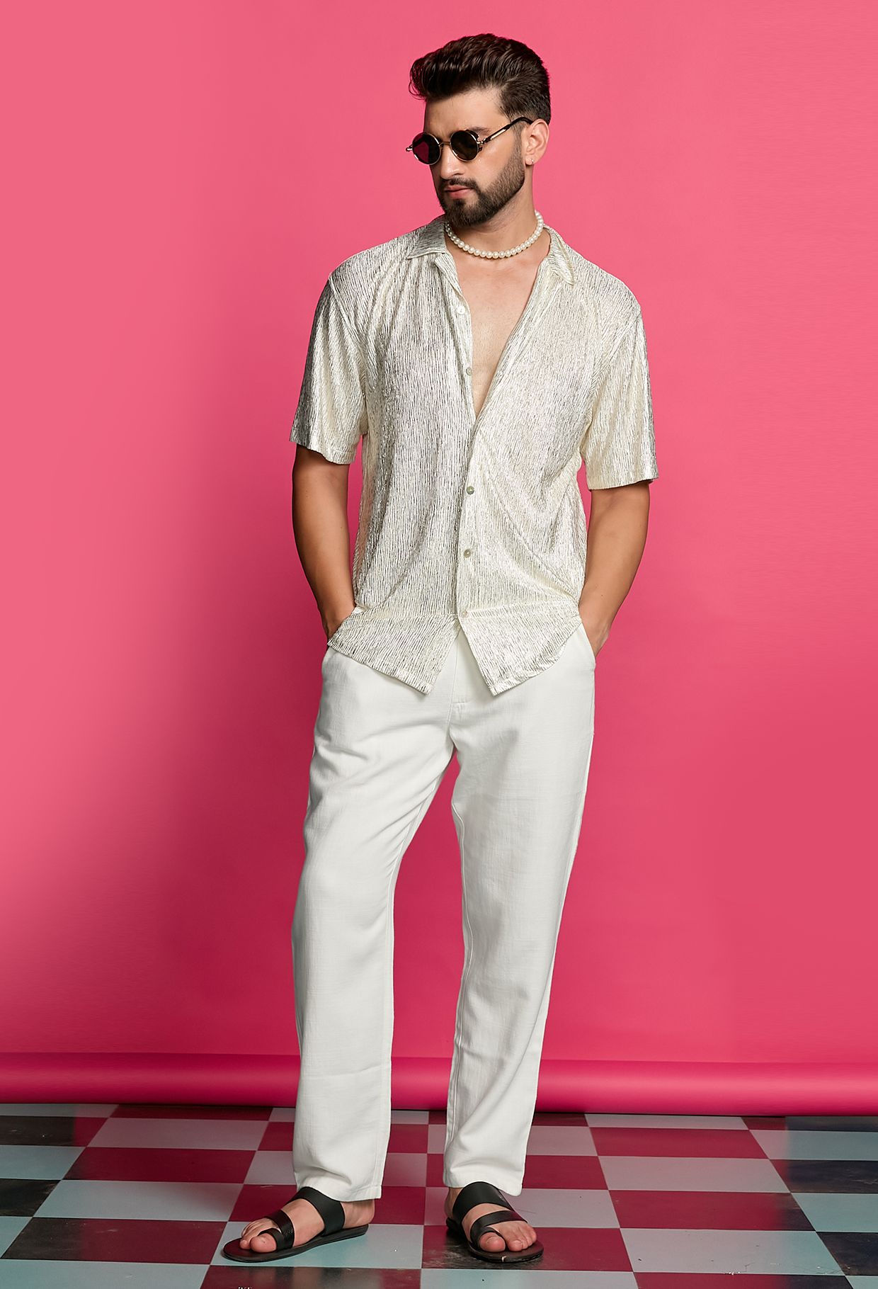Shimmerveil Ivory And Gold Crinkle Shirt