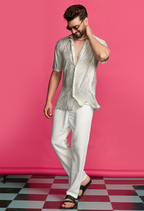 Shimmerveil Ivory And Gold Crinkle Shirt