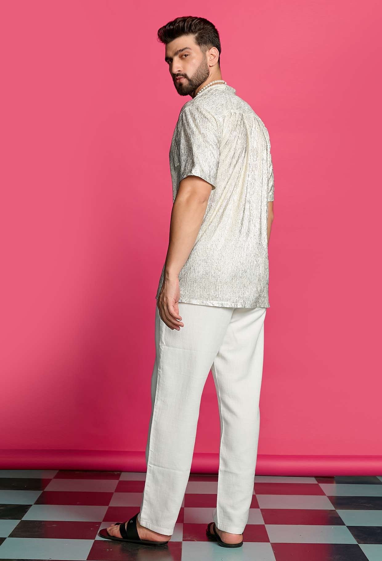 Shimmerveil Ivory And Gold Crinkle Shirt