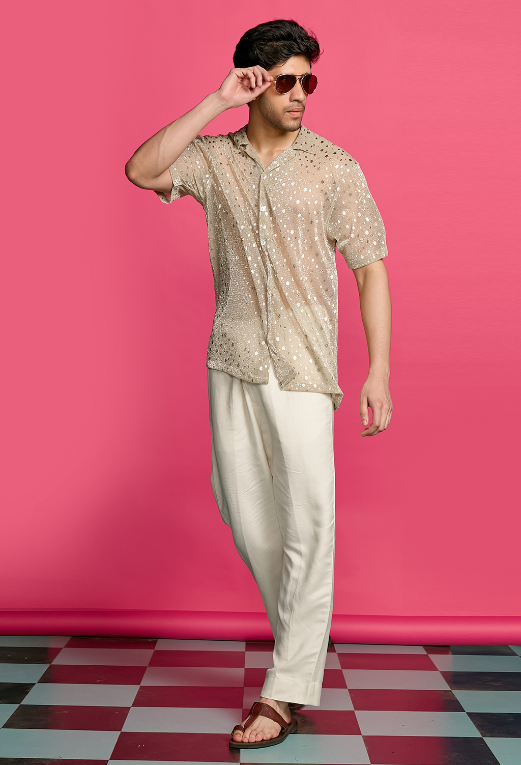 Shimmerveil Gold Polka Dotted Shirt