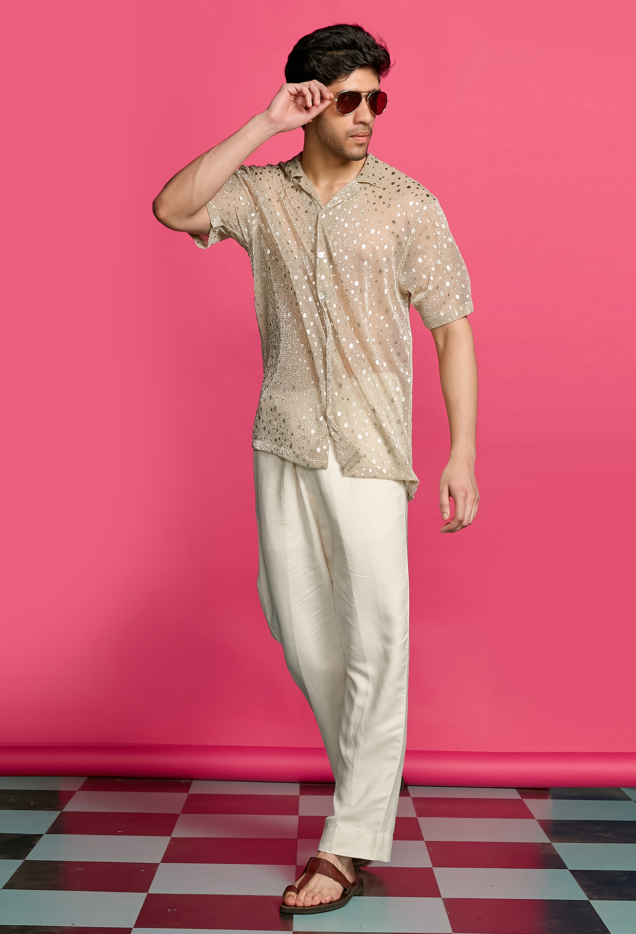 Shimmerveil Gold Polka Dotted Shirt