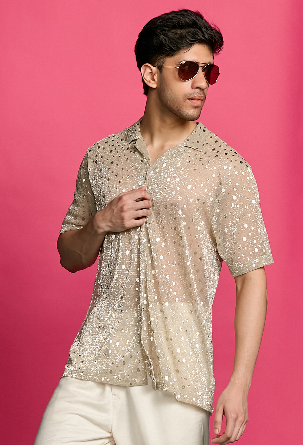 Shimmerveil Gold Polka Dotted Shirt