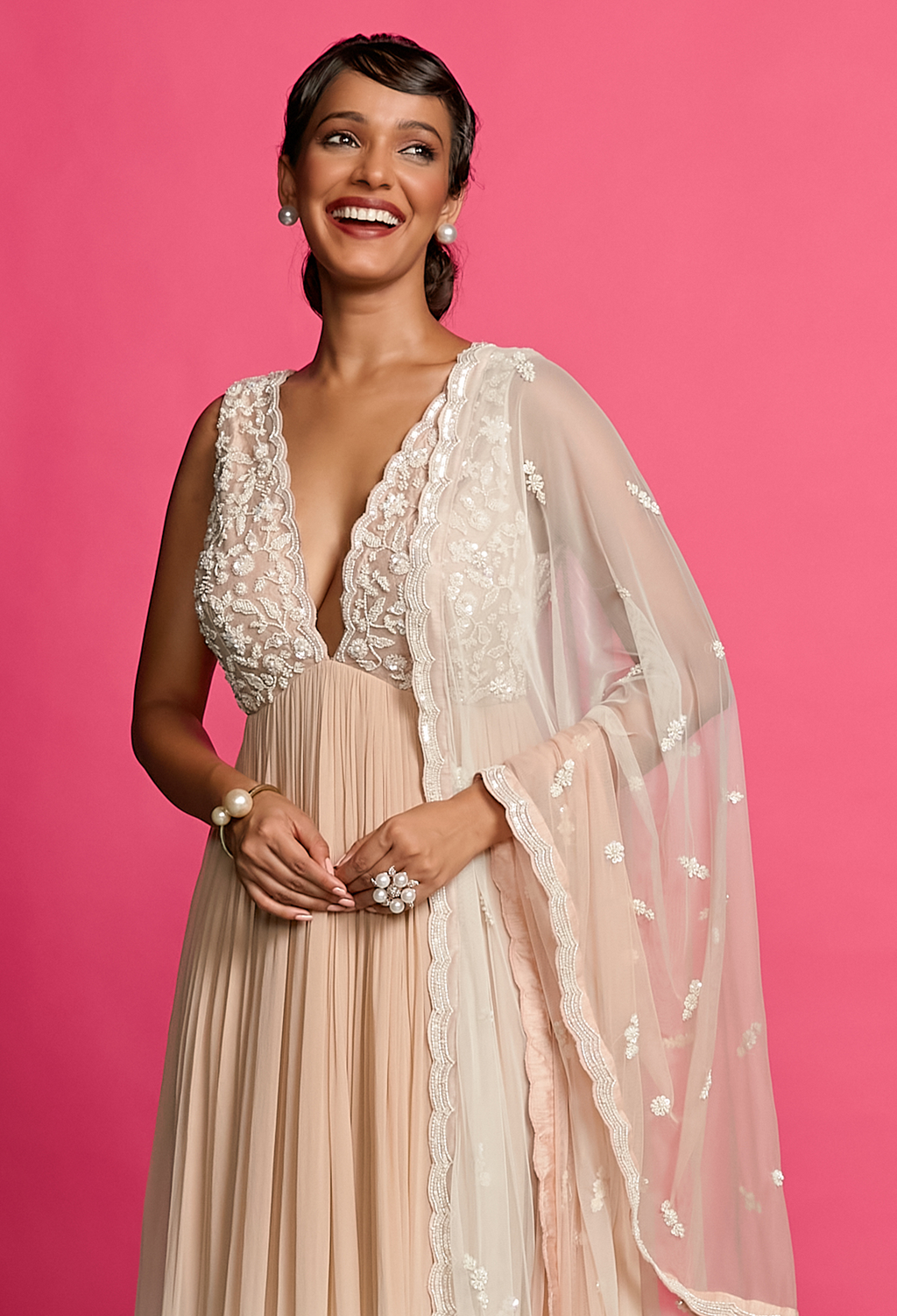 Ivory And Nude Ombre Dyed Anarkali