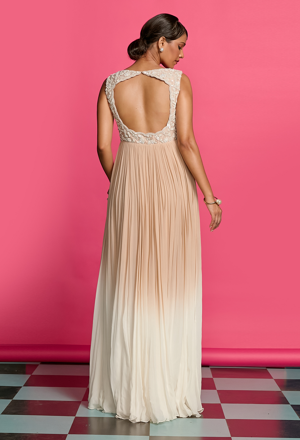 Ivory And Nude Ombre Dyed Anarkali