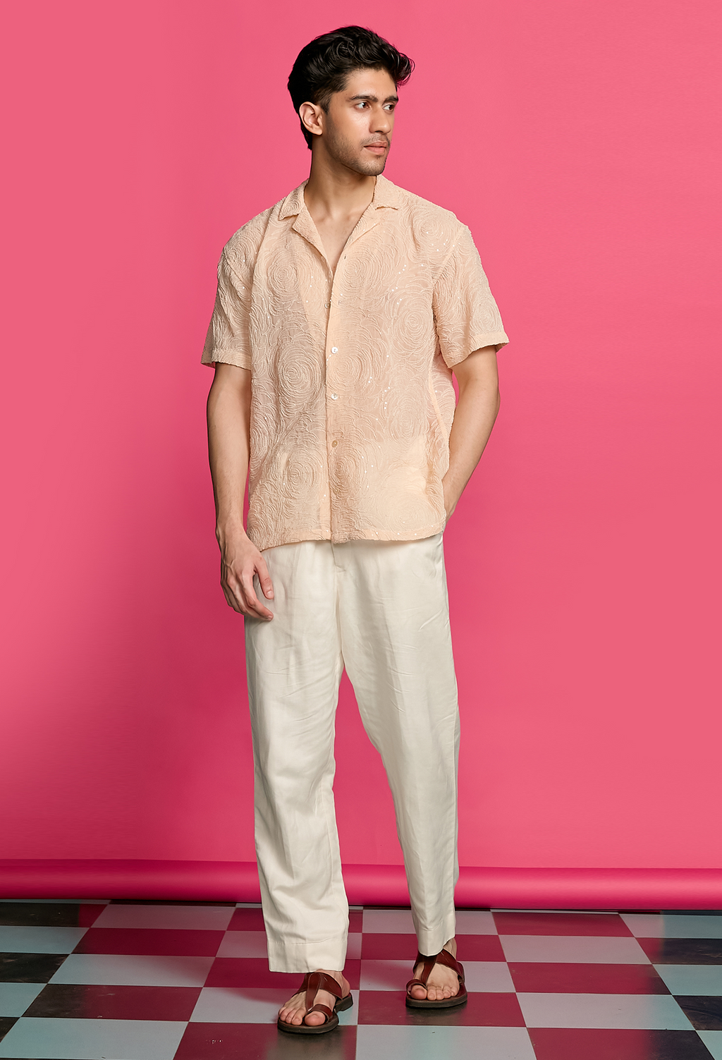 Shimmerveil Embroidered Peach Shirt